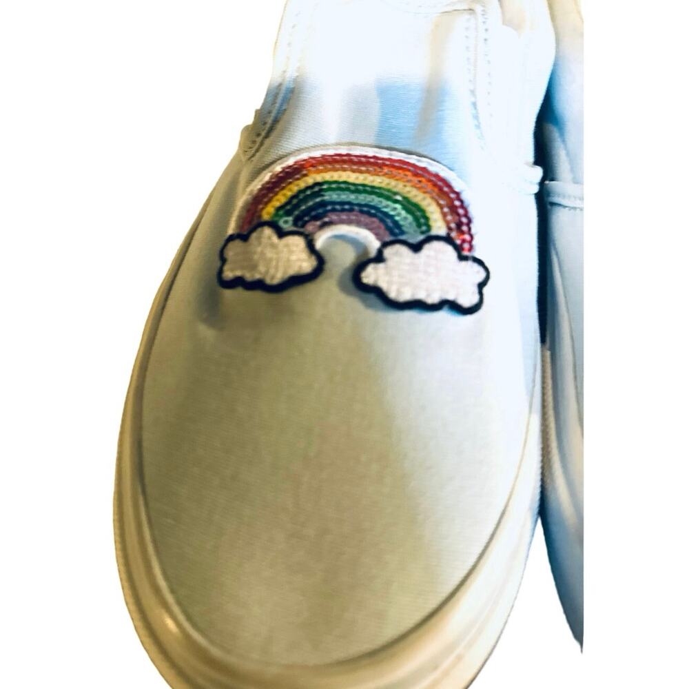 VANS SLIP-ON LIGHT BLUE SEQUINED RAINBOW ON FRONT WOMENS 8.5 JUNIORS 7 EU 39 - Picture 4 of 13
